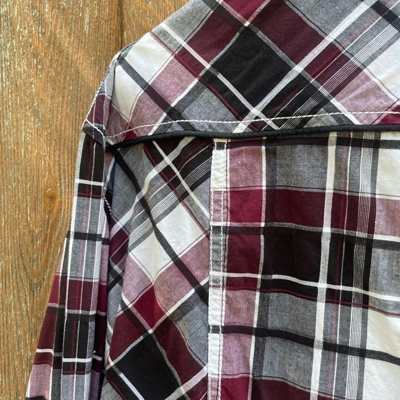 BUCKLE Men’s Burgundy White Plaid Embroidered Long Sleeve Button Athletic Large - Picture 7 of 9